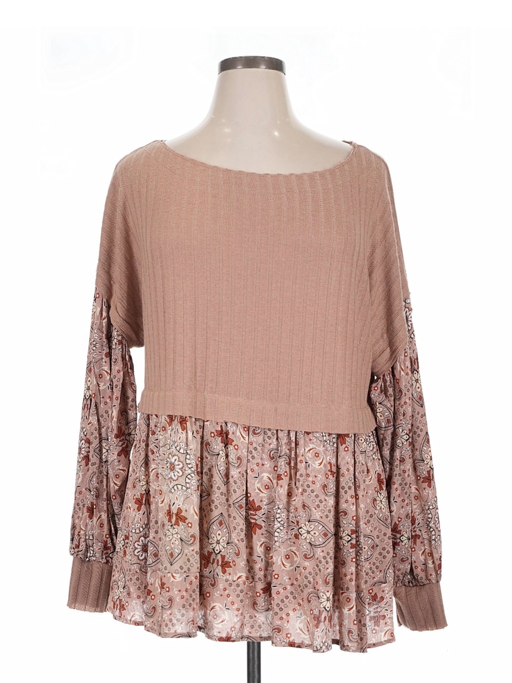 Gimmicks Relaxed Ribbed Knit Floral Peplum Top size Medium Oversized Cottagecore